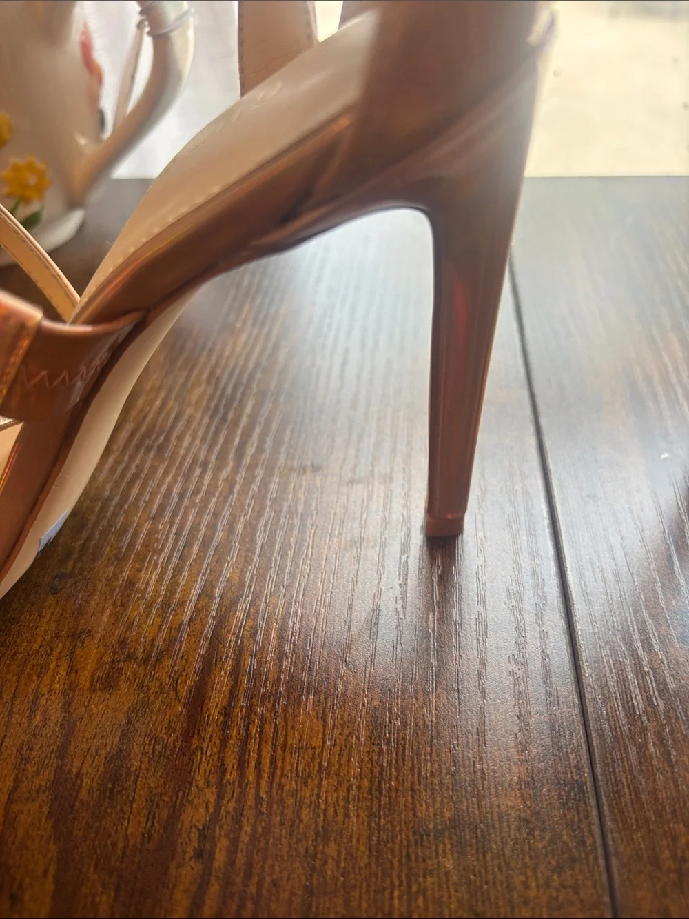GUESS Iridescent Rose Gold Strappy Stiletto Sandals